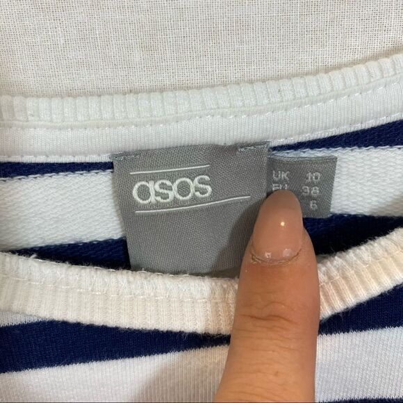 ASOS Oversized Navy and White Striped Long Sleeved Tee Shirt Dress Size 6 - Picture 8 of 11